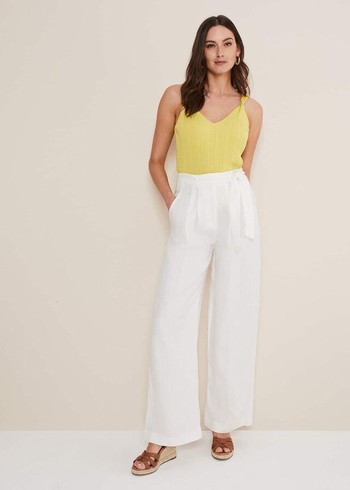 Phase Eight Aaliyah Linen Wide Legs Trousers White Canada | CLSYQM-563